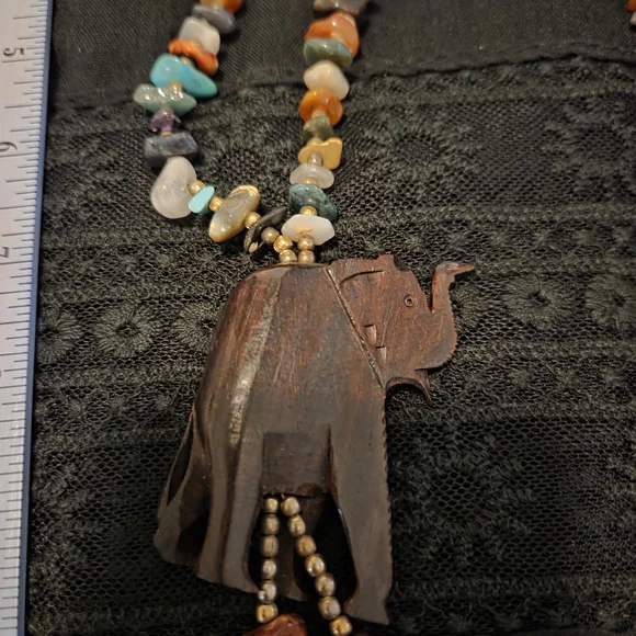 Handcrafted Multicolor Beaded Elephant Pendant Necklace - Picture 2 of 3